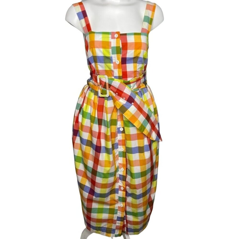 Christopher John Rogers Dress Women's‎ 8 MEDIUM Plaid Adjustable Tie-Waist NEW
